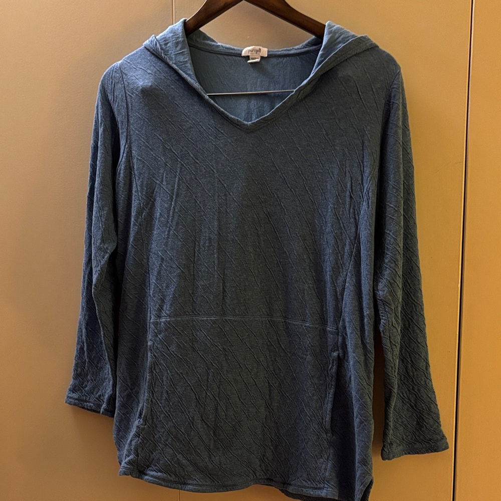 Pure Jill (J Jill) Blue Textured Hooded Long Sleeve Top XS